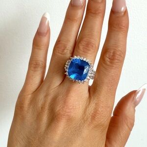 Blue Gemstone & Silver Large Cocktail Ring
